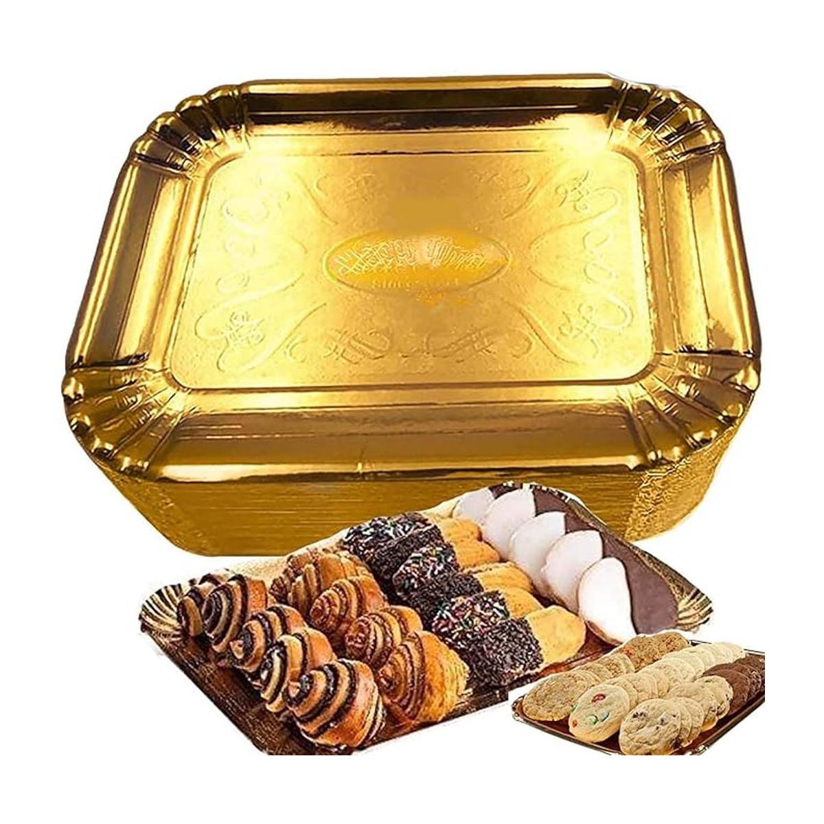 Paquete de 24 bandejas doradas para mesa de postre