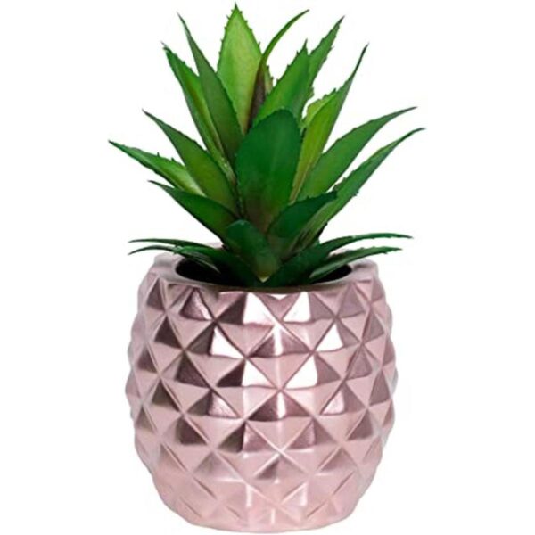 Decoración artificial de suculenta en maceta tipo piña.