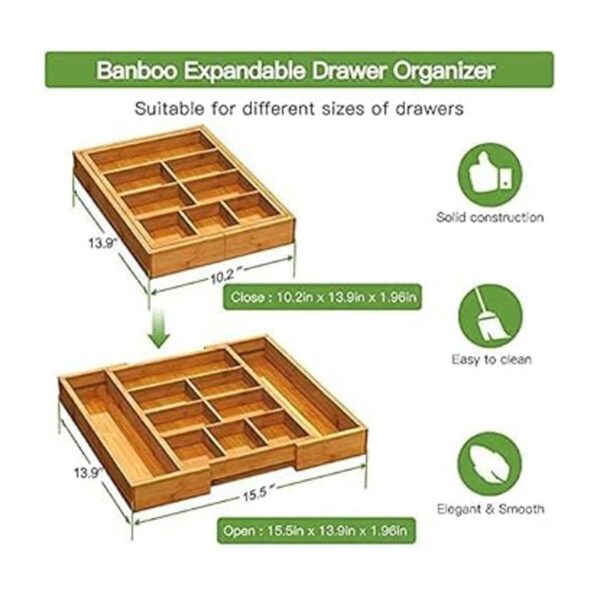 Pipishell Organizador de cajones expandible de bambú_5