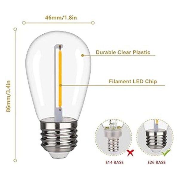 Bombilla LED S14 inastillable e impermeable guirnalda de