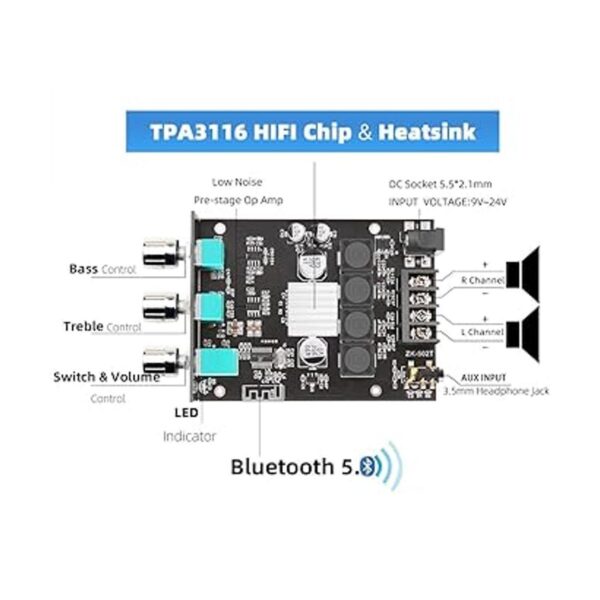 DAMGOO ZK502T Tablero amplificador Bluetooth con control_2