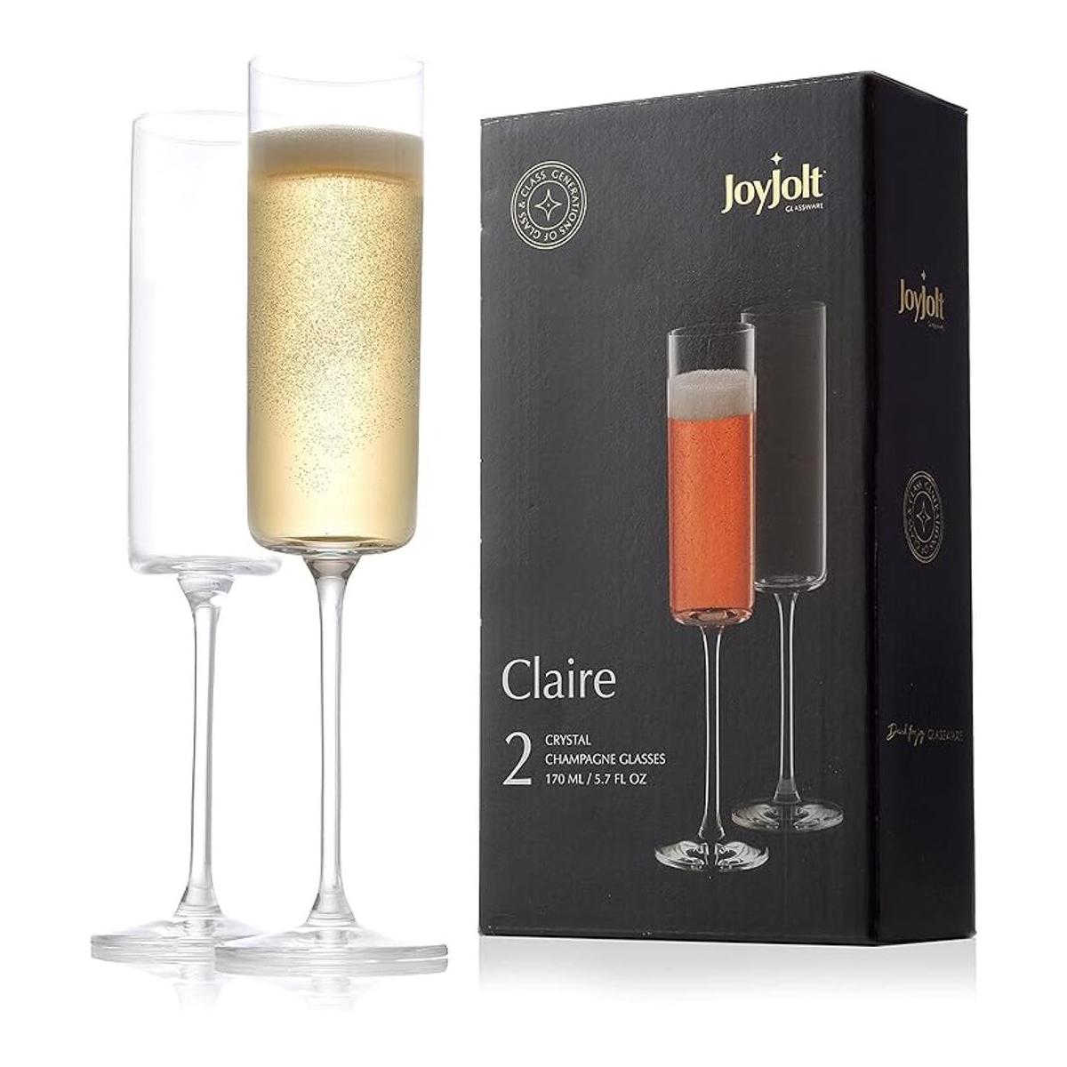 JoyJolt Claire Collection Juego de 2 vasos de champán de