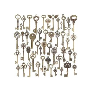 Aokbean 50 piezas vintage esqueleto bronce clave encantos_1