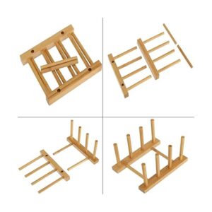 Lawei Juego de 4 estantes de bambú para platos 3 ranuras
