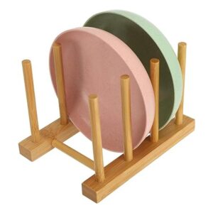 Lawei Juego de 4 estantes de bambú para platos 3 ranuras