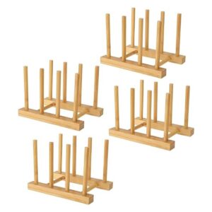 Lawei Juego de 4 estantes de bambú para platos 3 ranuras