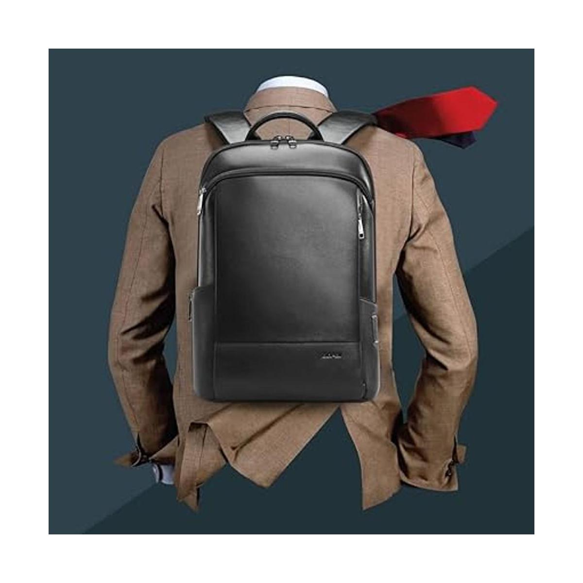 BOPAI Mochila de cuero unisex para laptop de negocios de