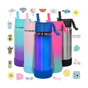Botella de agua aislada con tapa con popote para niños y_1