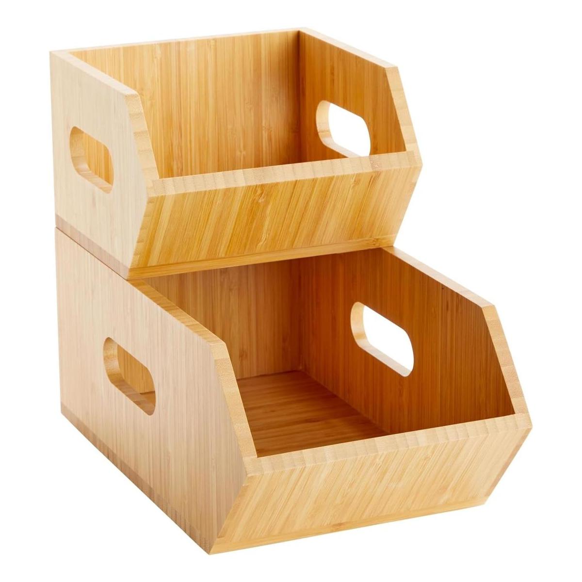 Caja de almacenamiento apilable de bambú organizador de