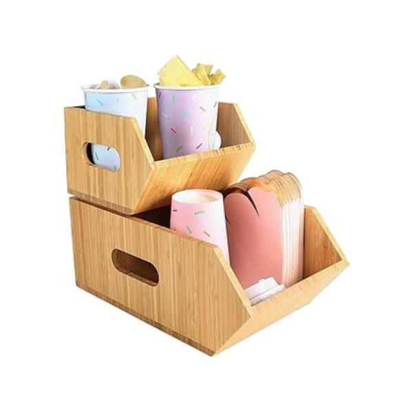 Caja de almacenamiento apilable de bambú organizador de_2