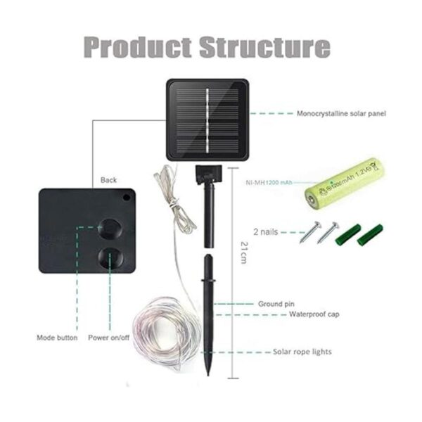 Tira de luces solares de 66 pies 200 LED 8 modos cuerda_5