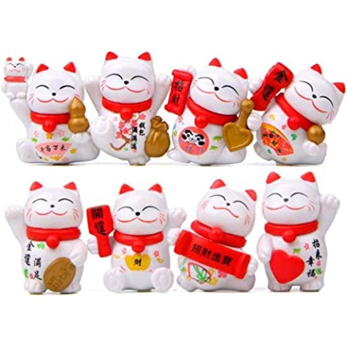 Juego de 8 figuras de gato de la suerte personajes de