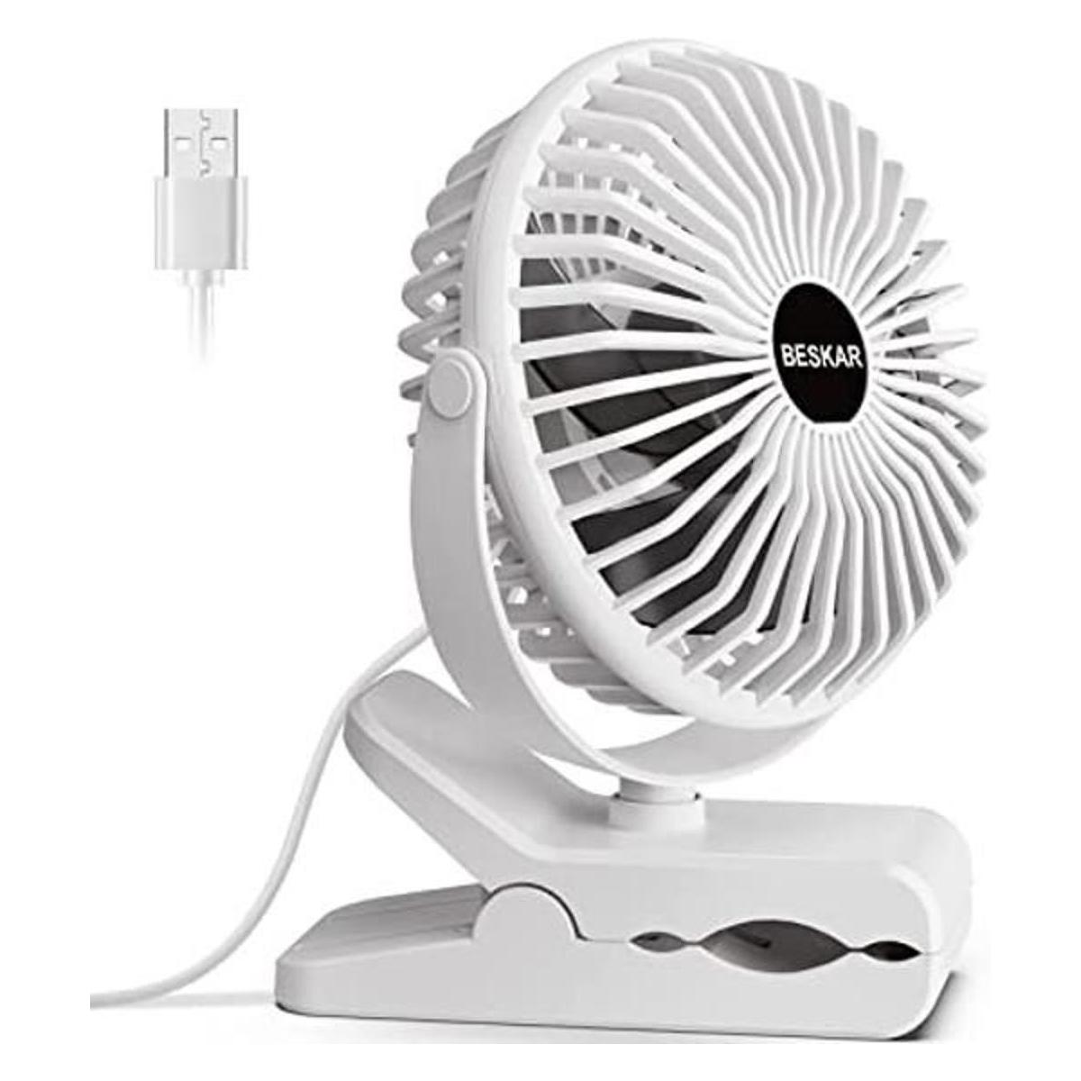 BESKAR Ventilador de clip alimentado por USB rotación de