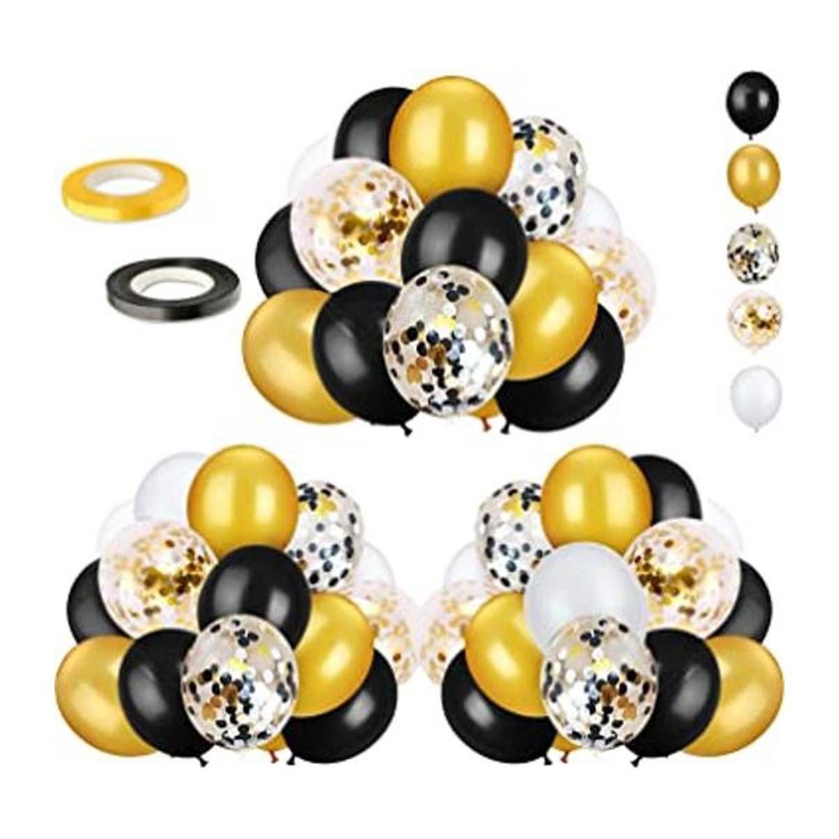 Paquete de 72 globos de confeti de oro negro y oro blanco