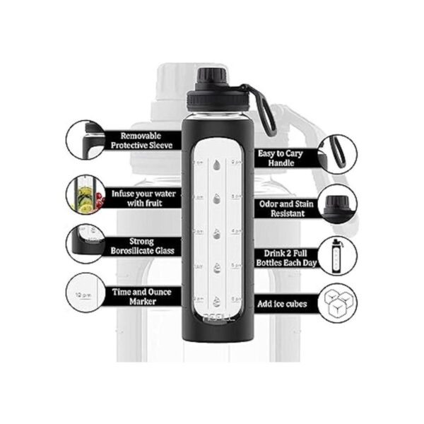 Botella de vidrio para agua con marcador de tiempo para_3