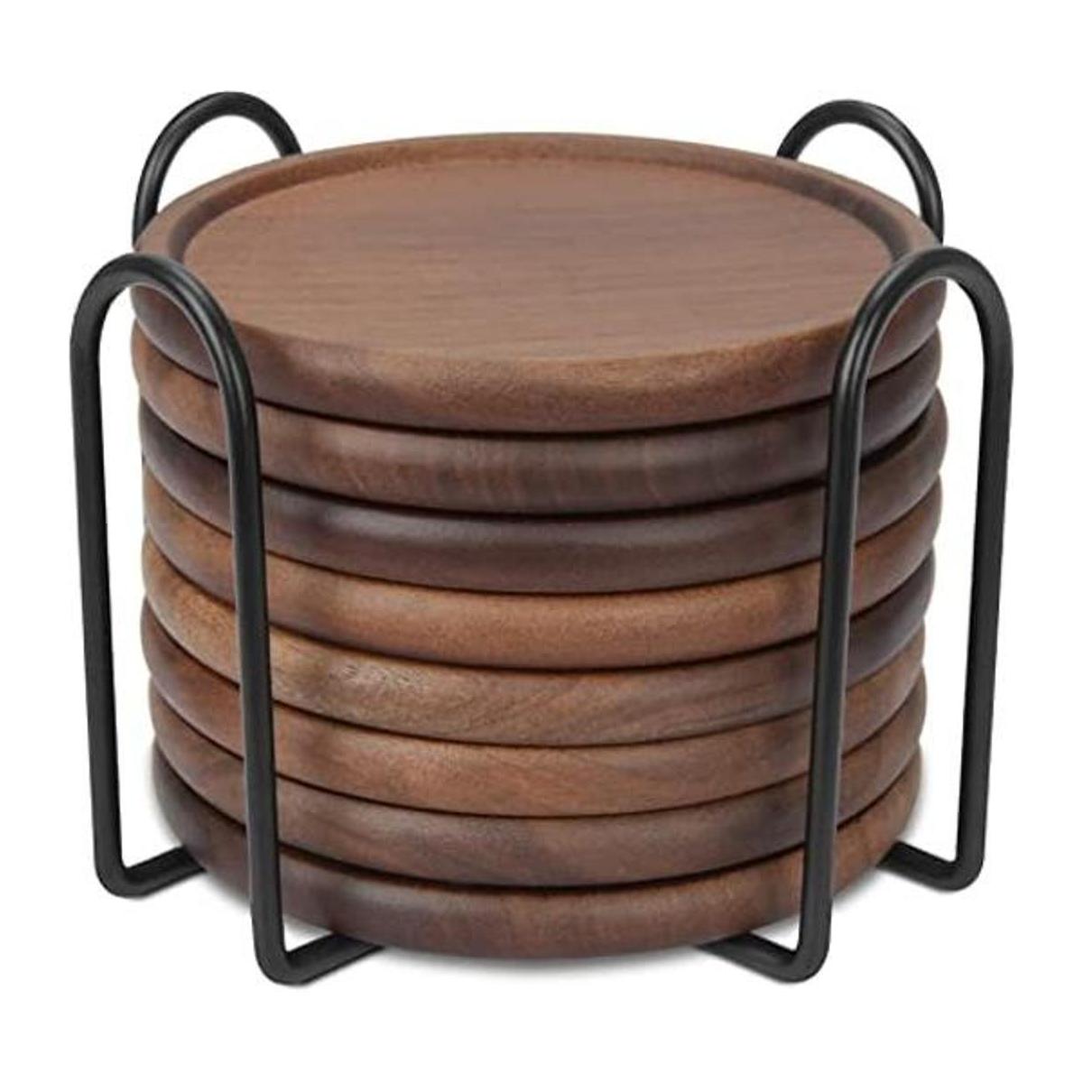 GOH DODD Posavasos de madera con soporte de metal juego