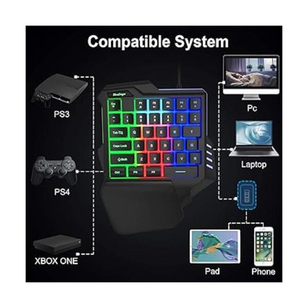 Teclado RGB para juegos de una mano USB con cable Rainbow