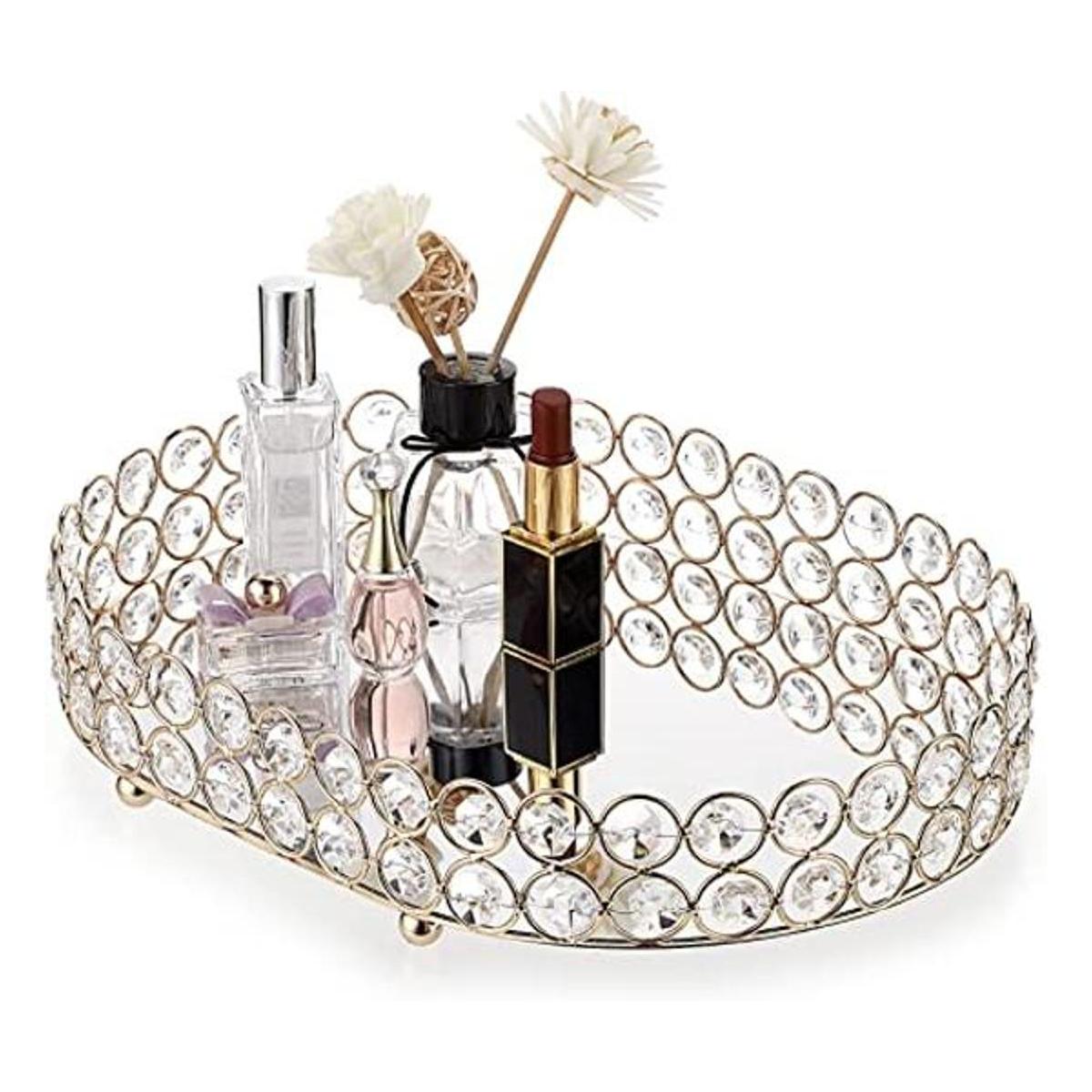 Hipiwe Bandeja de maquillaje de cristal espejado bandeja