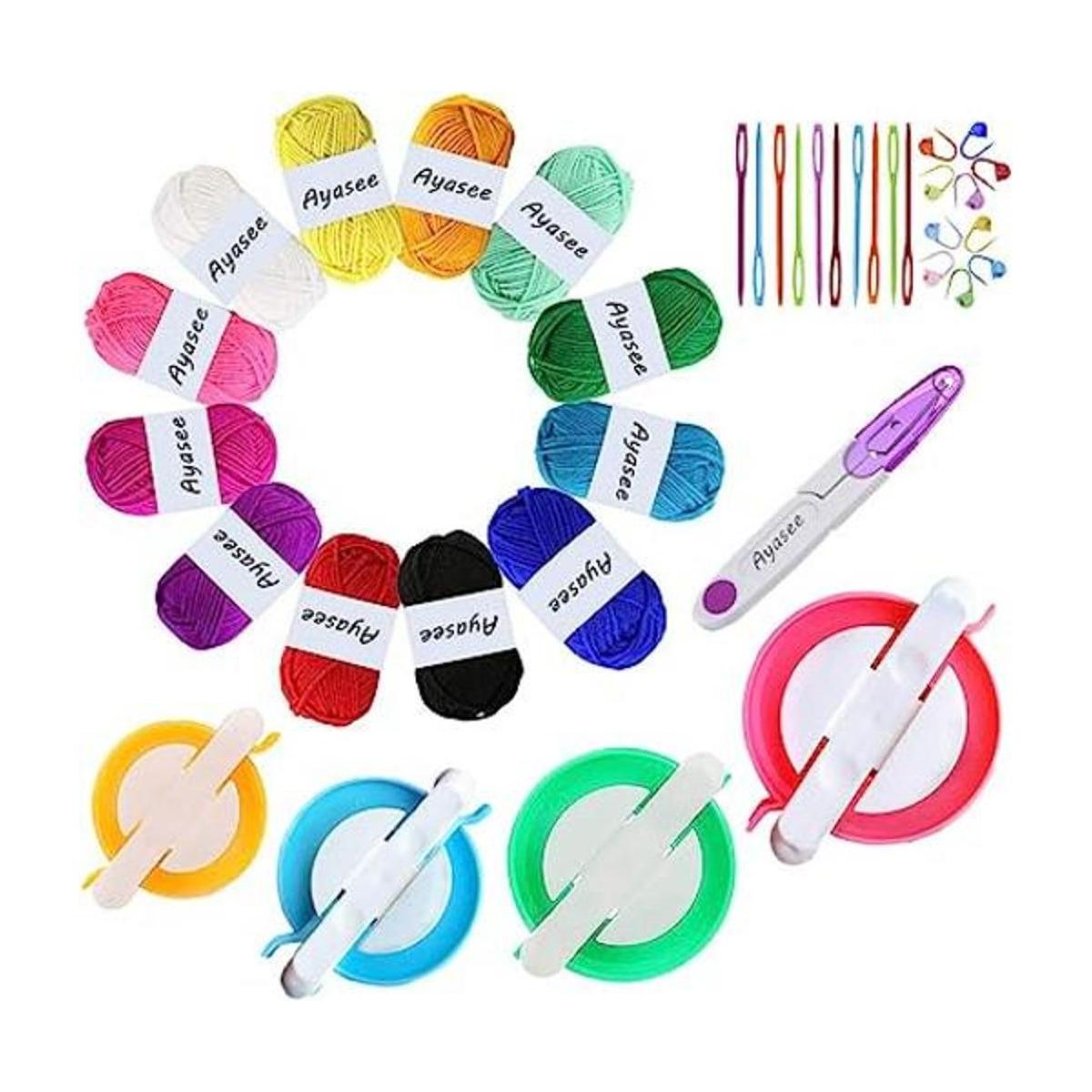 Kit de fabricación de pompones telar de tejer agujas de