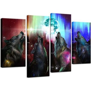 Biuteawal 4 piezas de pintura de pared de animales de lobo
