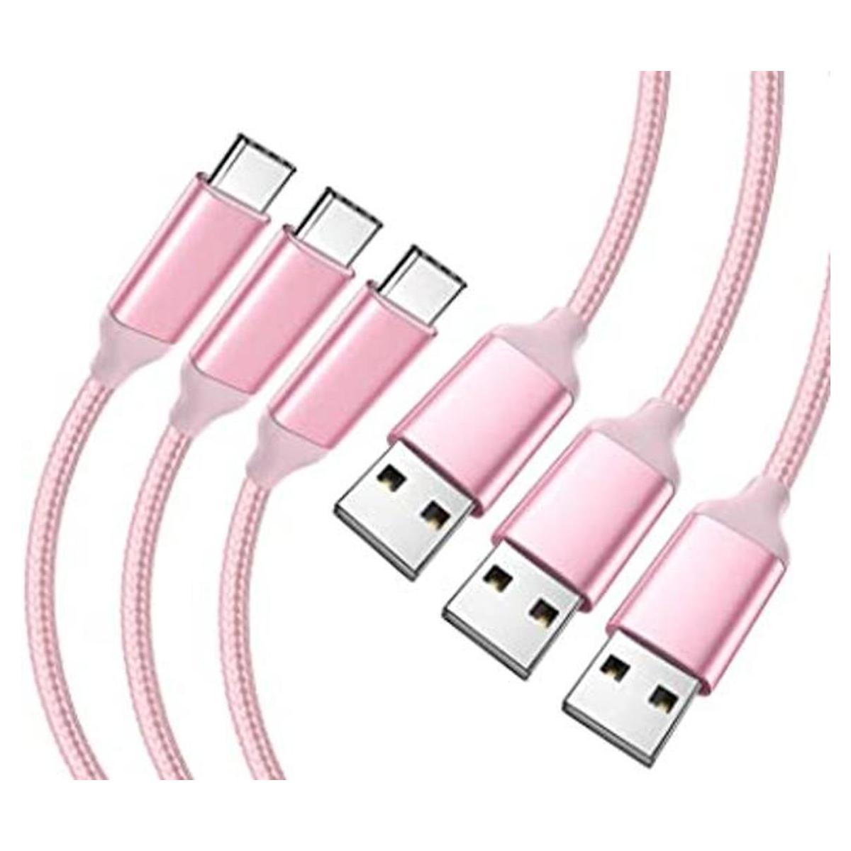 Cable USB C rosa 3 unidades cable de carga rápida largo