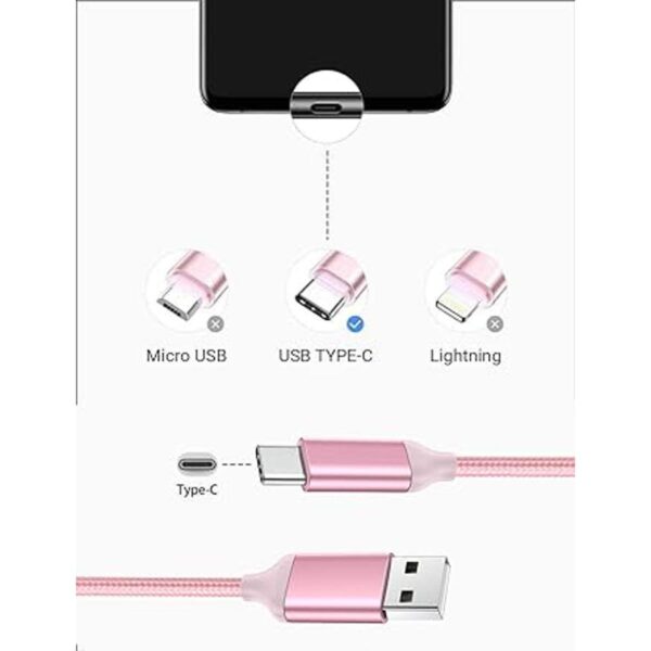 Cable USB C rosa 3 unidades cable de carga rápida largo_2