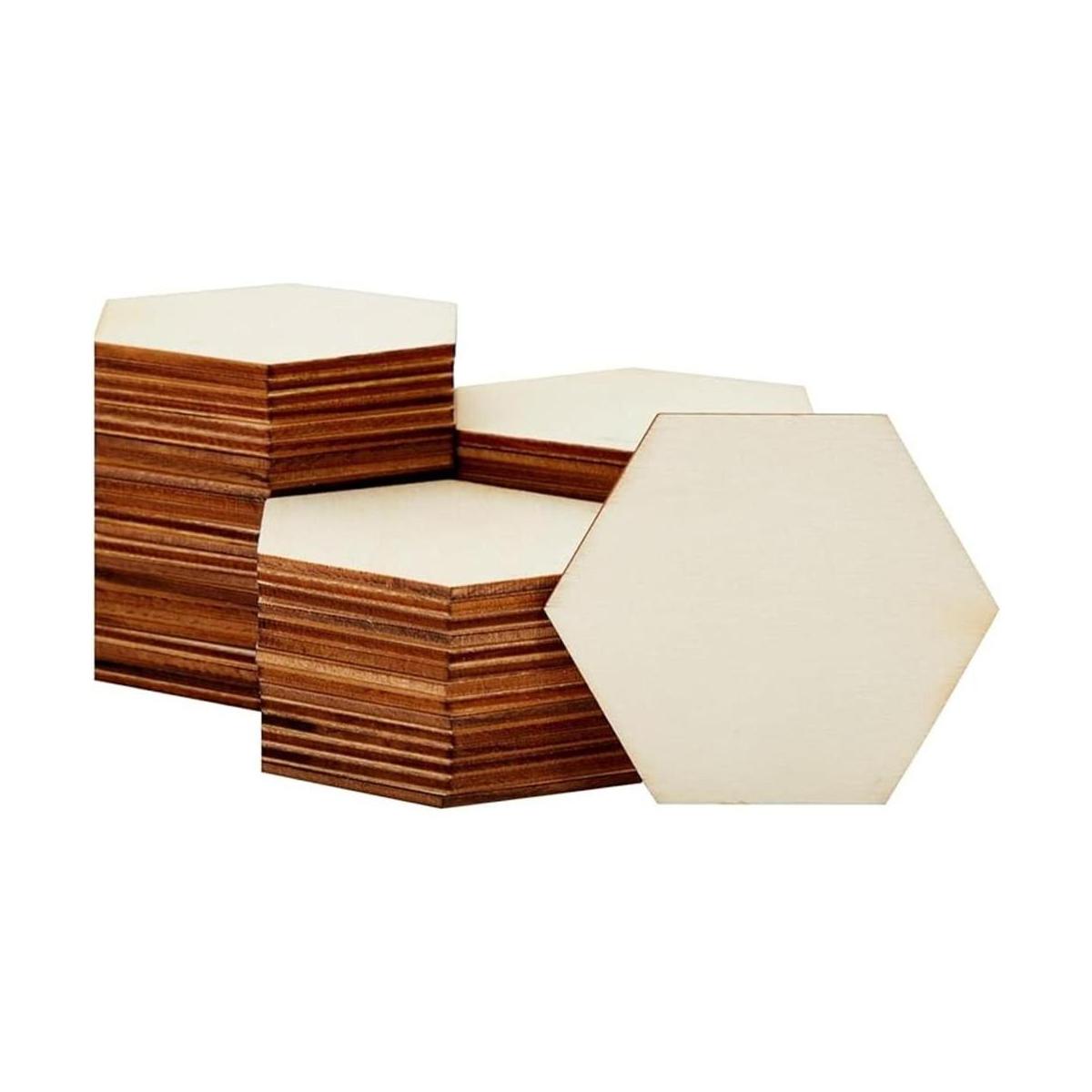 Paquete de 60 piezas hexagonales de madera sin terminar