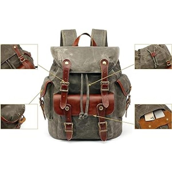 Mochila de cuero encerada para hombres militar táctica_3