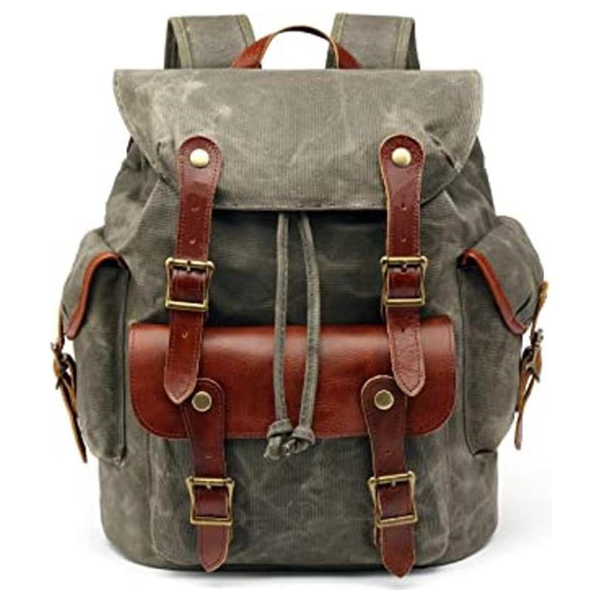 Mochila de cuero encerada para hombres militar táctica