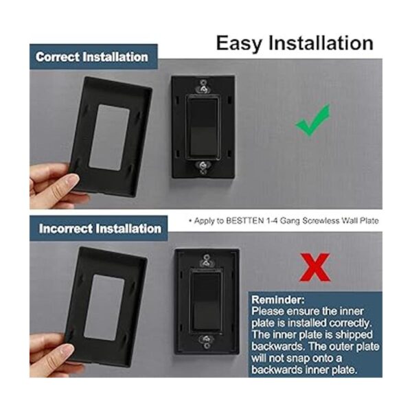 BESTTEN Placa de pared negra de 3 bandas sin tornillos_3