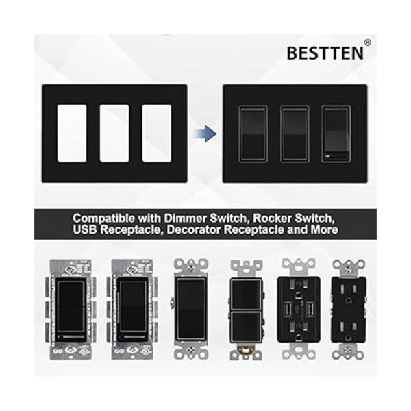 BESTTEN Placa de pared negra de 3 bandas sin tornillos_5