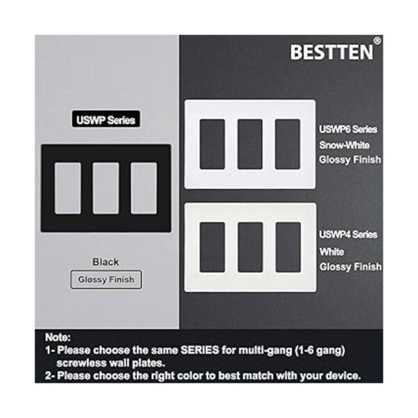 BESTTEN Placa de pared negra de 3 bandas sin tornillos_4