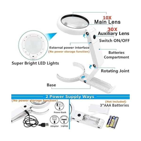 Lupa de 22 x 10 x con luz y soporte lupa plegable de mano_2