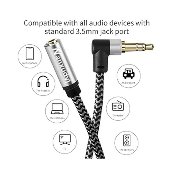 Nanxudyj Cable de extensión AUX de ángulo recto de 25 pies_3