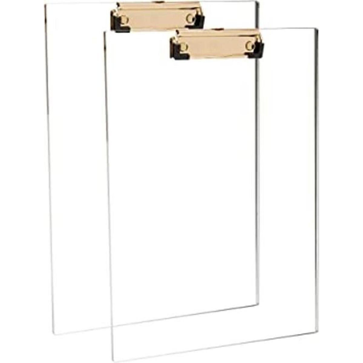 Portapapeles de acrílico transparente con clip dorado
