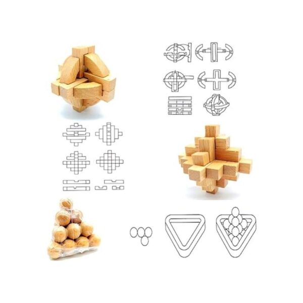 Qiandier Rompecabezas de madera 3D 5pcs con 8pcs Metal_2