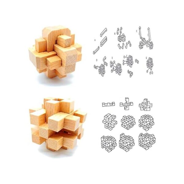 Qiandier Rompecabezas de madera 3D 5pcs con 8pcs Metal_3