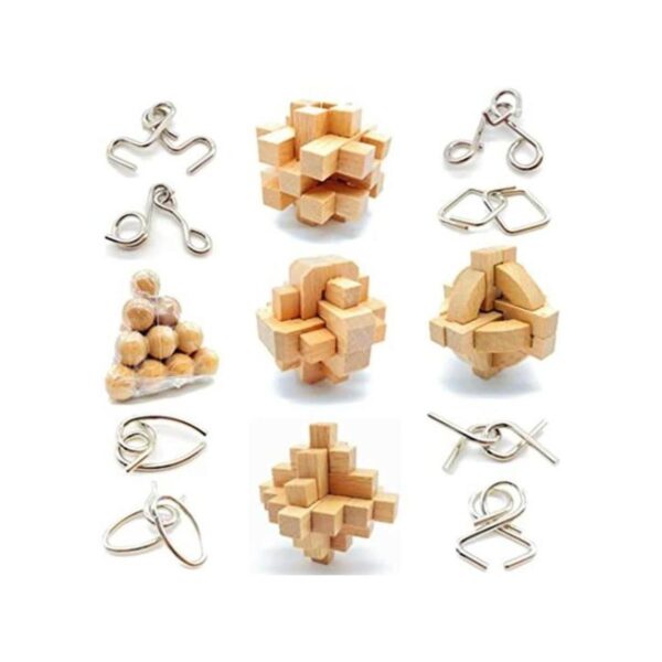 Qiandier Rompecabezas de madera 3D 5pcs con 8pcs Metal_1