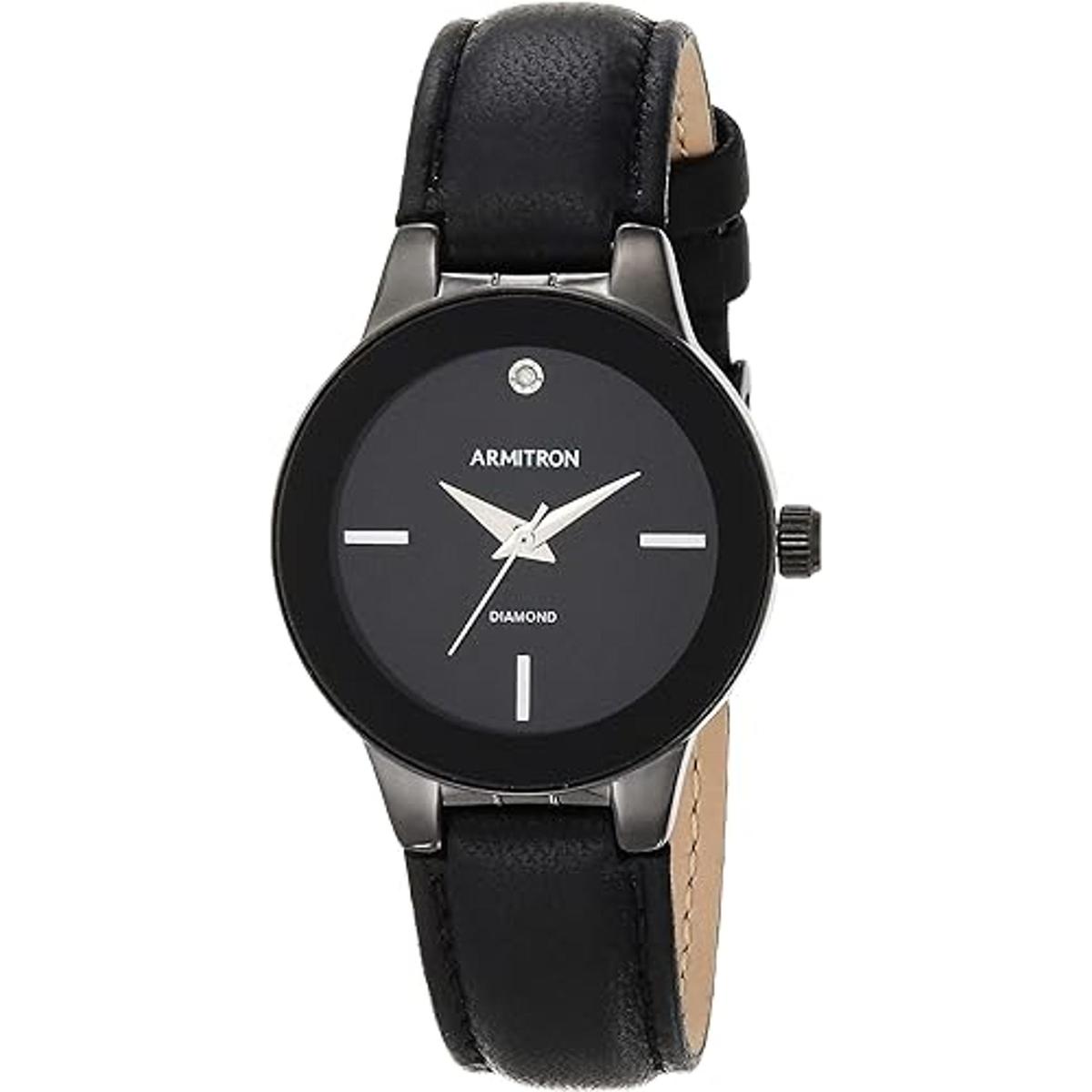 Armitron Womens Genuine Diamond Dial Leather Strap Watch
