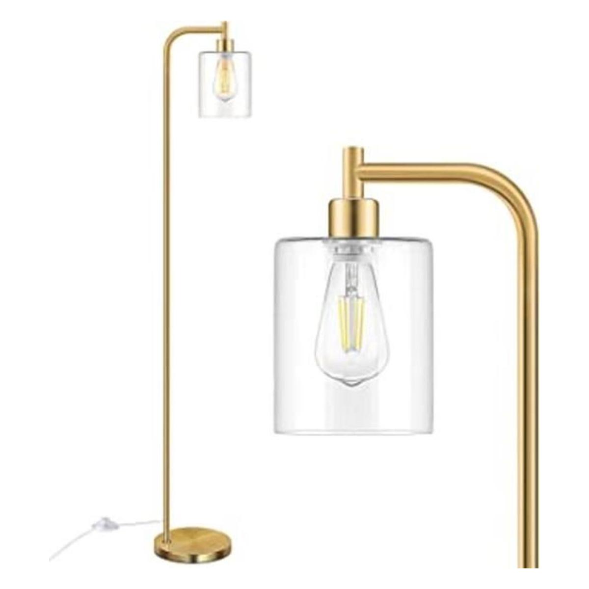 Lámpara de pie de diseño industrial con pantalla de cristal