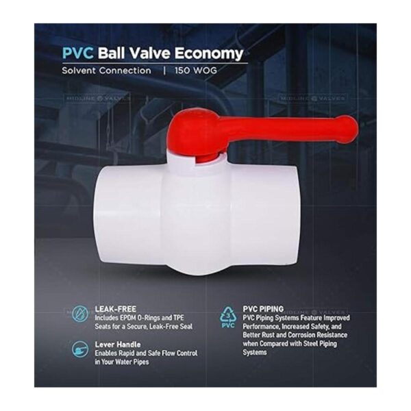 Midline Valve Válvula de bola de PVC con mango en T rojo_4