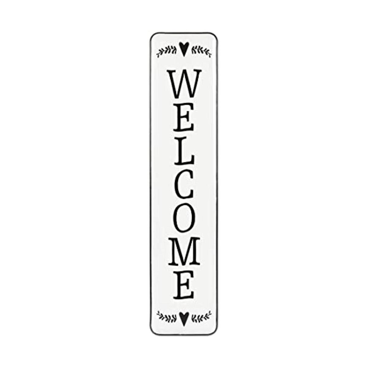 Letrero de bienvenida de metal vertical grande para puerta