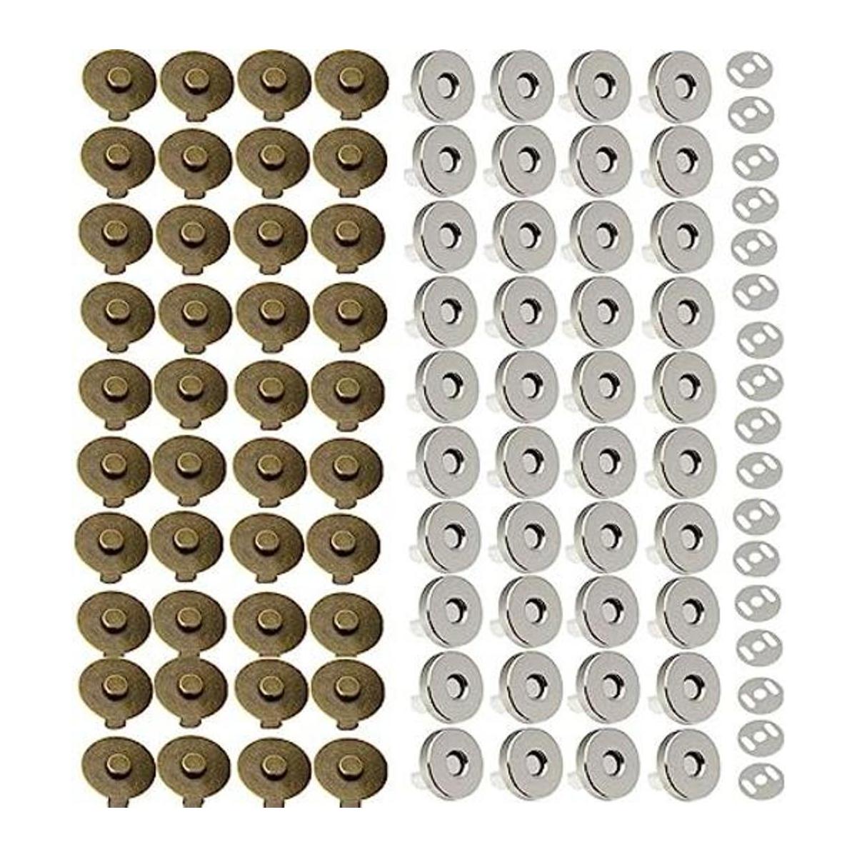 40 juegos de botones magnéticos plateados y bronce para