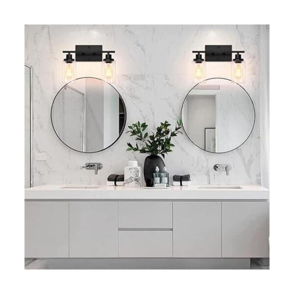 Lámpara de tocador de baño negra con 2 luces de tocador_2