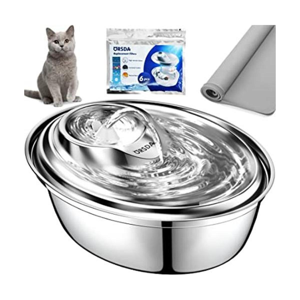 ORSDA Fuente de agua de acero inoxidable para gatos