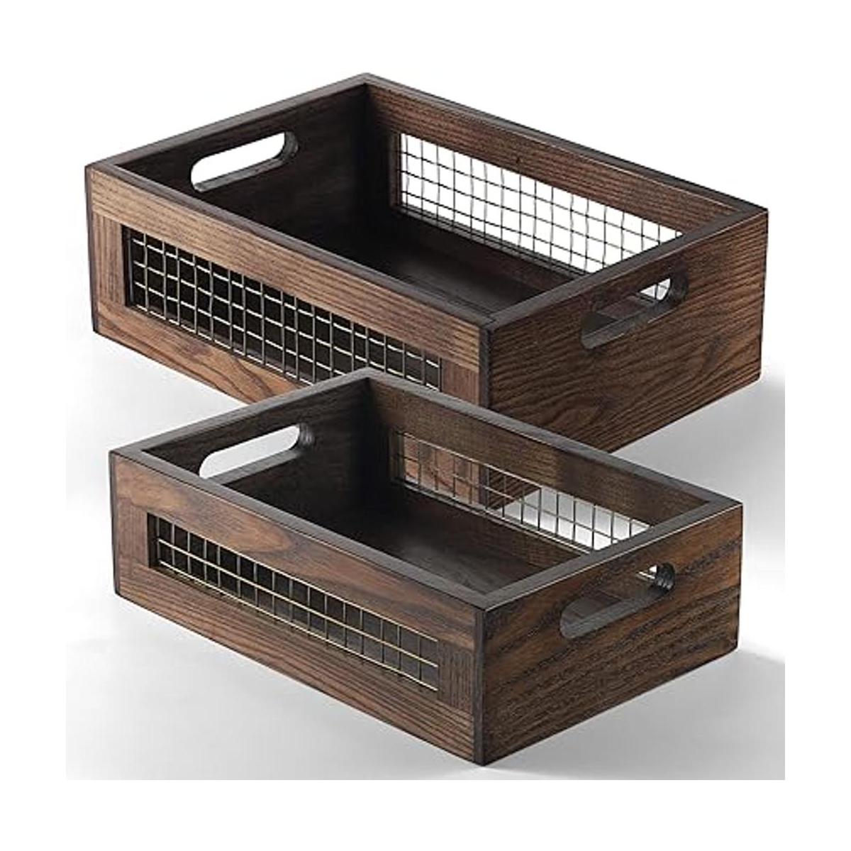 NAGAWOOD Juego de 2 cestas de madera para encimera para