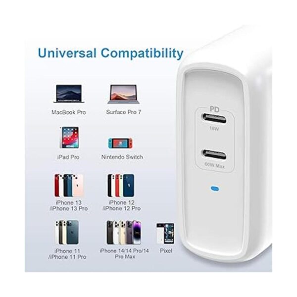 Cargador de pared USB C PowerLot de 68 W 2 puertos GaN PD_3
