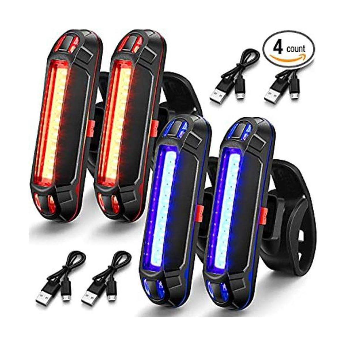 4 piezas bicicleta trasera luz trasera USB recargable