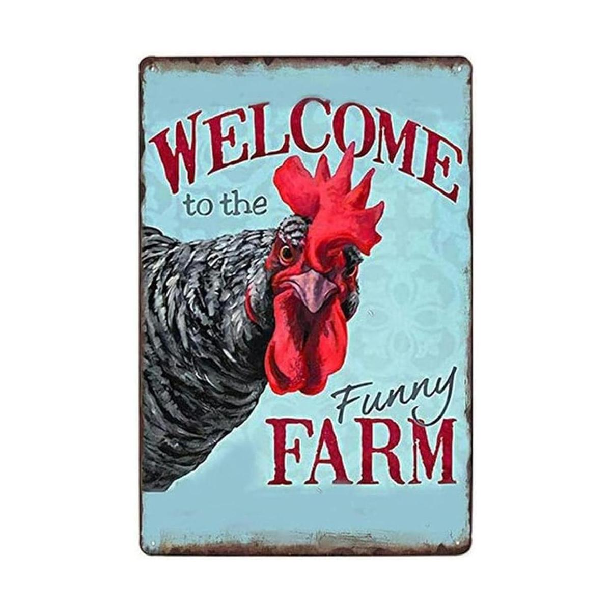Cartel vintage de estaño con texto Welcome to the Funny