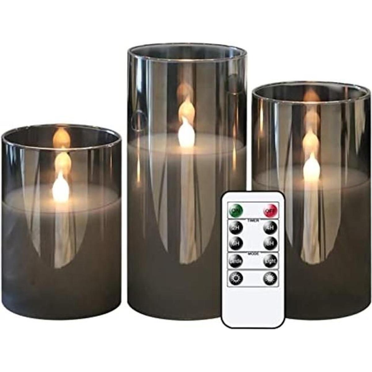 GenSwin Velas LED sin llama de cristal gris que funcionan